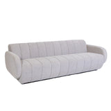 Channel Tufted Retro Sofa Light Grey Boucle 3 Seater