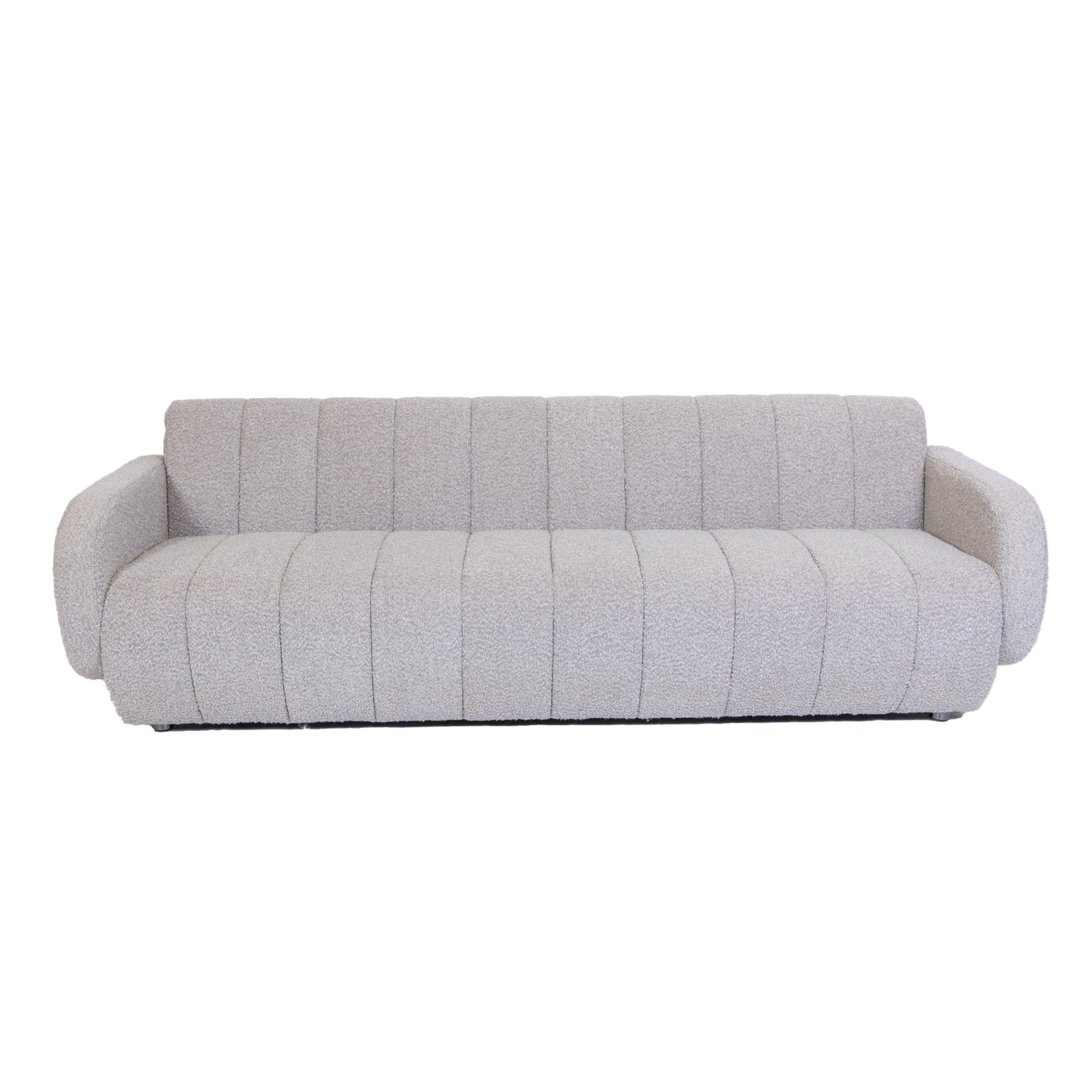 Channel Tufted Retro Sofa Light Grey Boucle 3 Seater