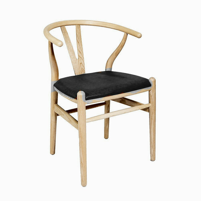 Hans J Wegner style Wishbone Chair - Natural / Black Faux Seat