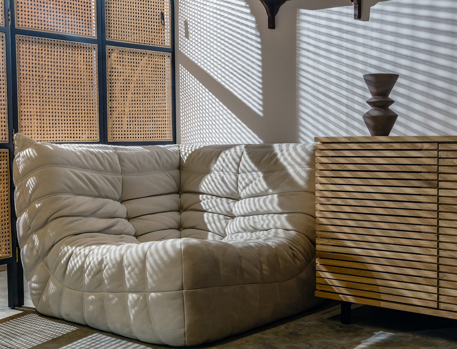 Togo Style Sofa Off White Suede Corner