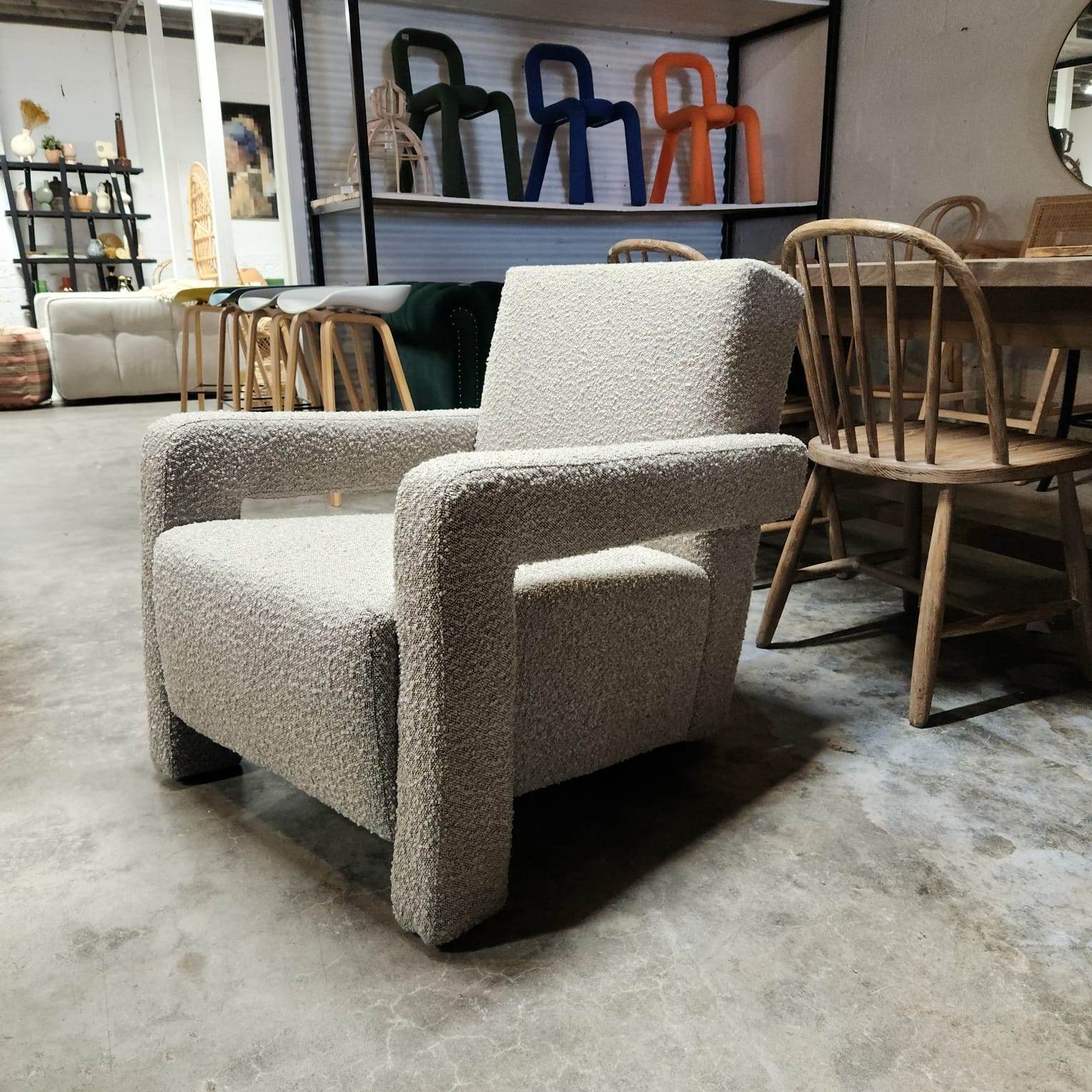 Utrecht Style Armchair Grey Boucle