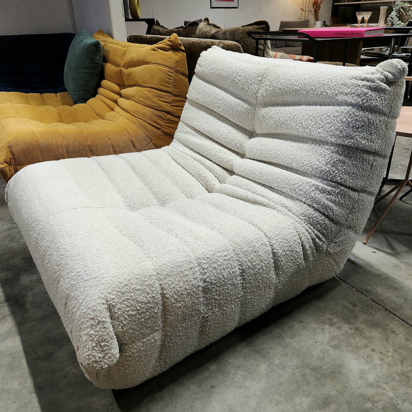 Togo Style Sofa White Boucle 1 Seater