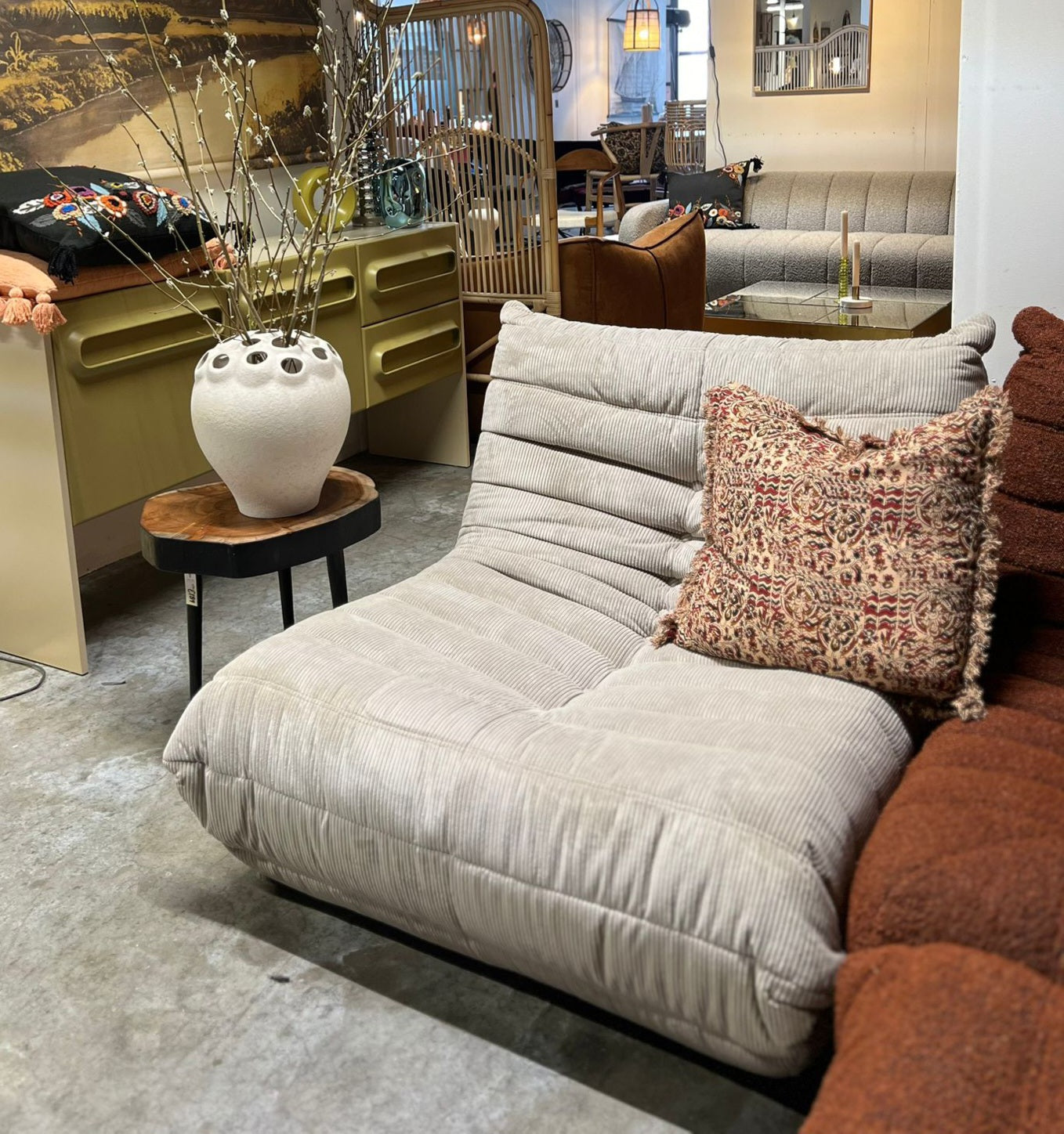 Togo Style Sofa Latte Grey Corduroy