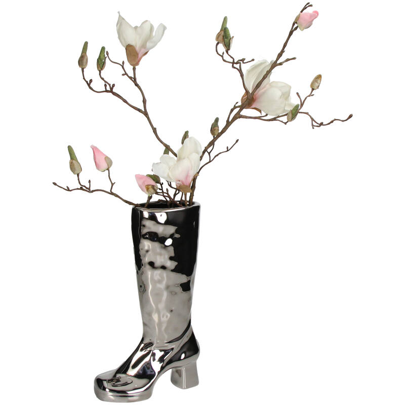 Vase Boot Fine Earthenware Silver 18.7x8.3x34.5cm