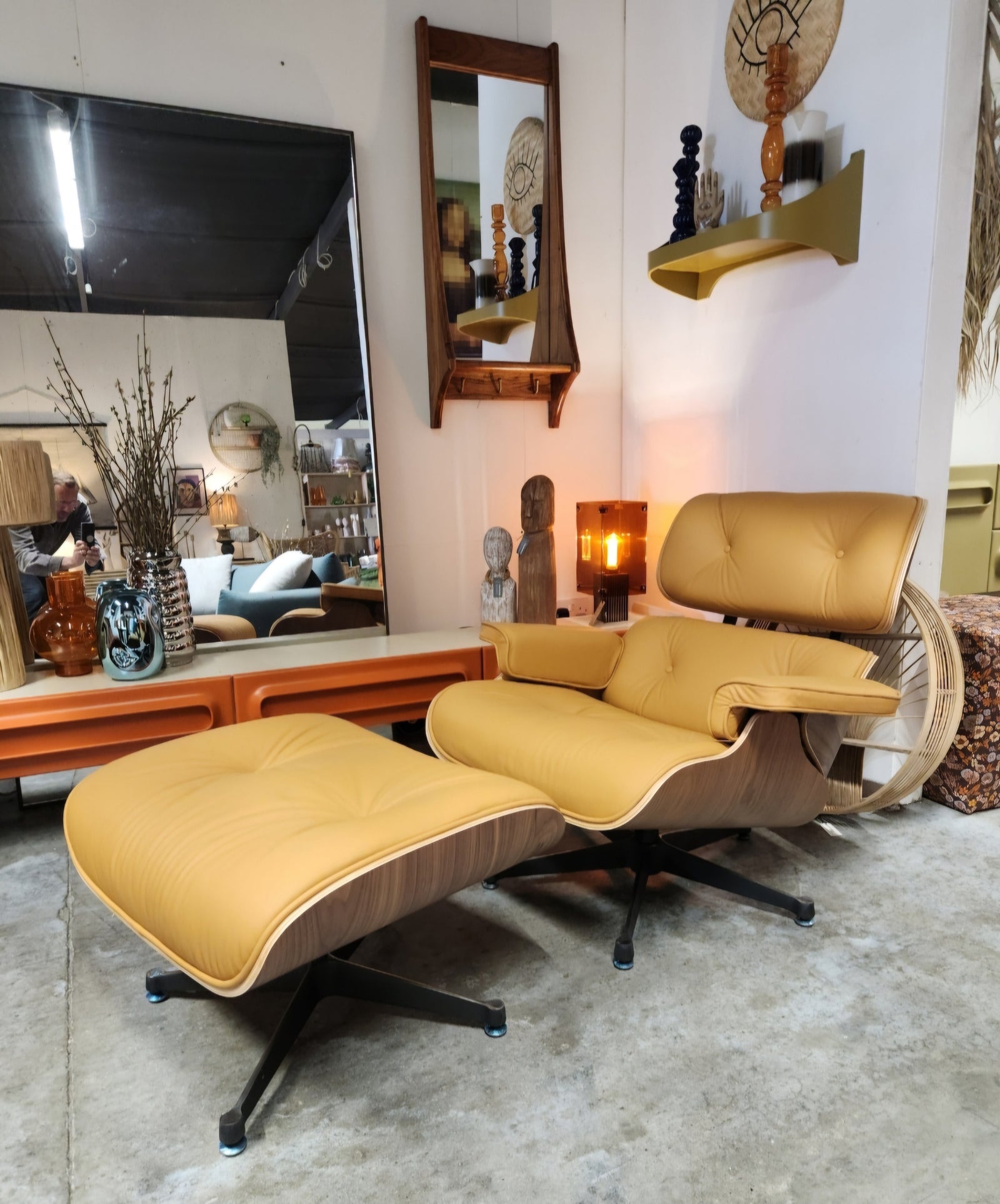 Iconic Lounge Chair and Ottoman - Walnut & Camel Leather