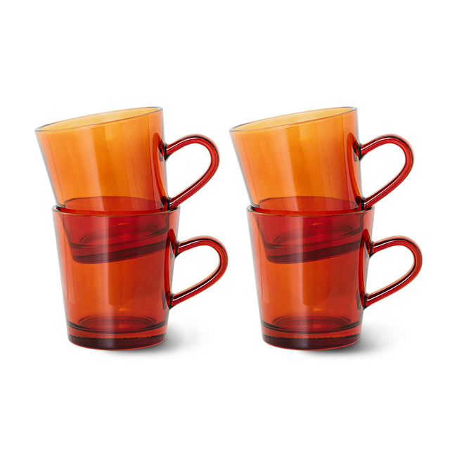 HKliving 70s Glassware: Coffee Cups Amber Brown, Set Of 4