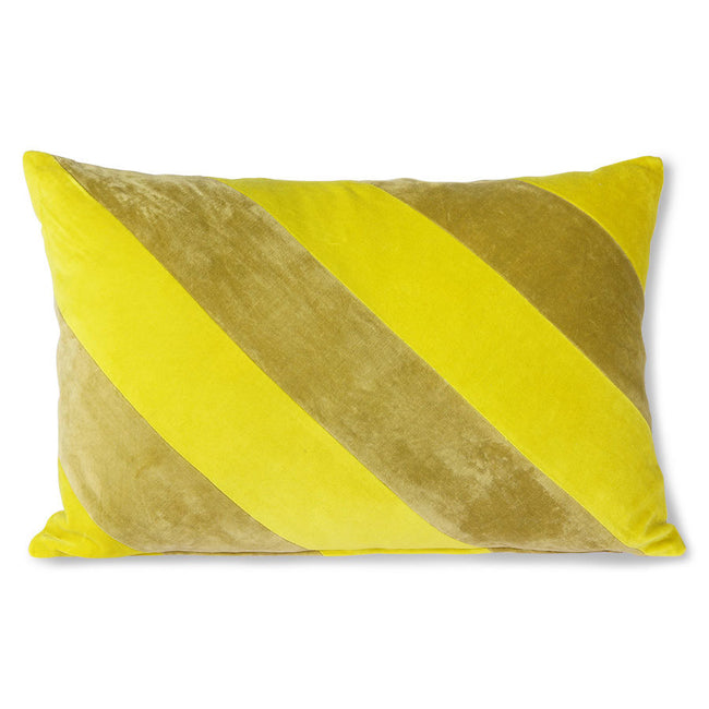 HKliving Striped Velvet Cushion Yellow/Green, 40x60cm