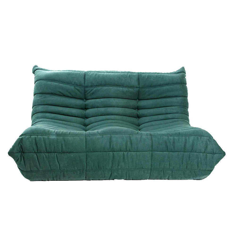 Togo Style Sofa Green Linen 2 Seater