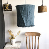 Linen Cotton Lampshade With Fringes Petrol - Madam Stoltz